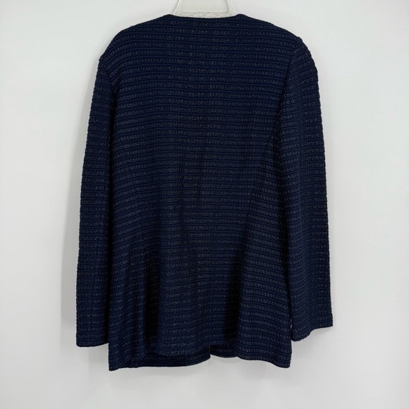 St. John Women’s Tweed Sweater Blazer W/ Leather Pockets Size 8 Blue Black wool - Picture 9 of 10